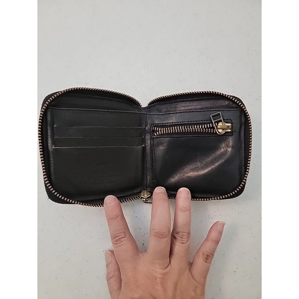 Vintage J.P Ourse & Cie Geneve Genuine Leather Black Snap Wallet Zip Coin Pocket